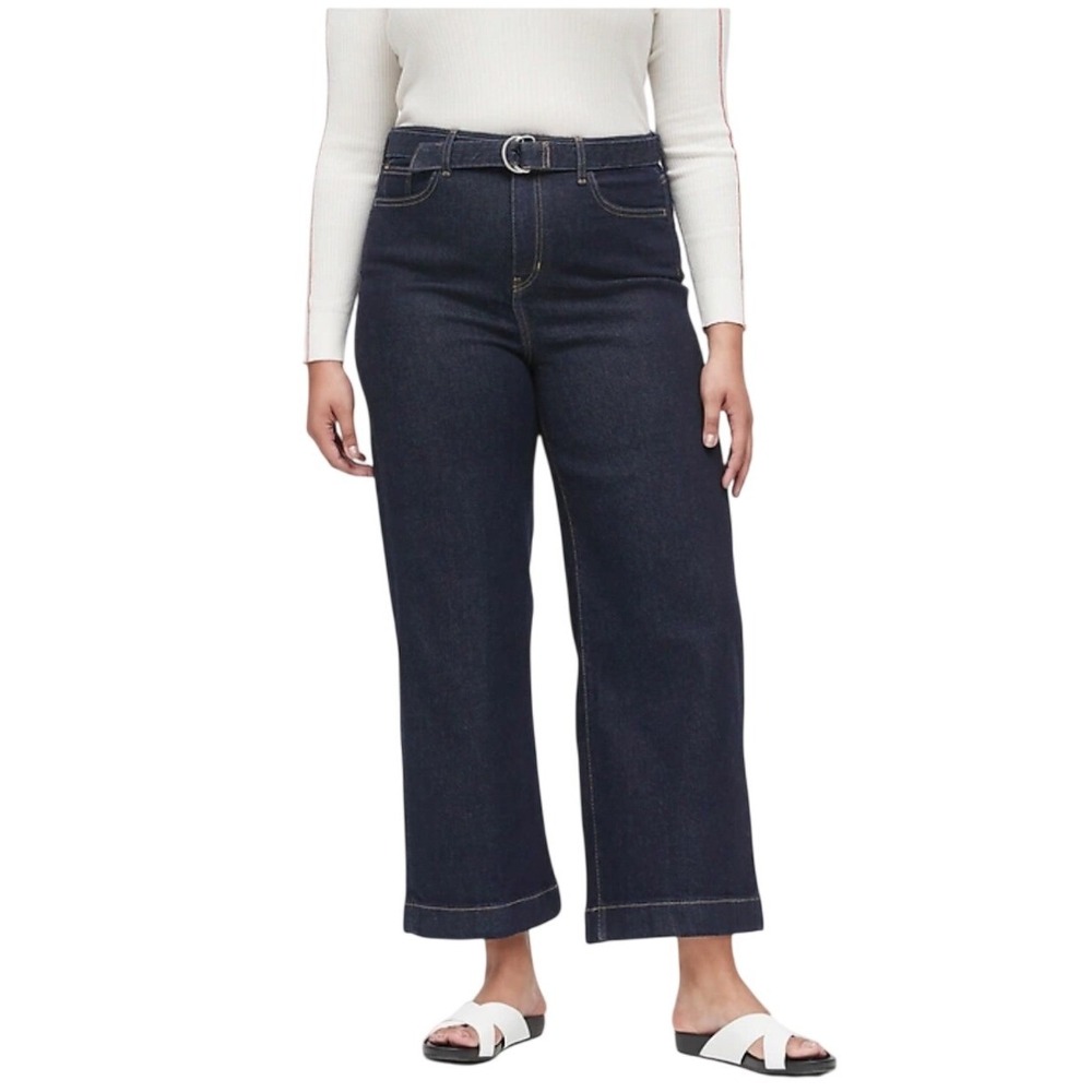 Banana‎ Republic High-Rise Wide-Leg Crop Dark Wash Indigo Jean Size 30
